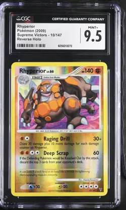 CGC 9.5 MINT+ Rhyperior Supreme Victors 10/147 Reverse Holo Pokemon Card - Image 1