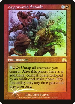 Magic MTG Onslaught Aggrevated Assault FOIL MODERATELY PLAYED - Image 1