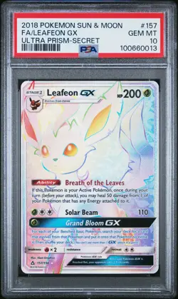 2018 POKEMON SUN & MOON ULTRA PRISM SECRET #157 FULL ART/LEAFEON GX PSA 10 - Image 1