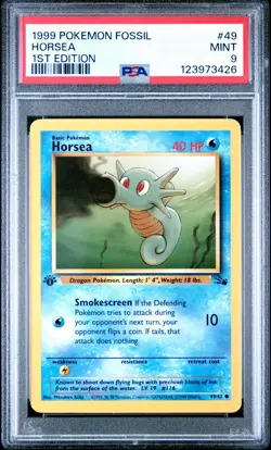 1999 POKEMON FOSSIL 1ST ED #49 HORSEA PSA 9 - Image 1