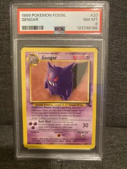 1999 Pokemon Fossil Gengar Non-Holo PSA 8 NM-MT #20 Card - Image 1