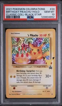 Pokemon Birthday Pikachu Holo Black Star Promo 24 Celebrations PSA 10 2021 - Image 1