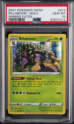 2021 POKEMON SWORD & SHIELD SHINING FATES #013 RILLABOOM-HOLO PSA 10 - Image 1