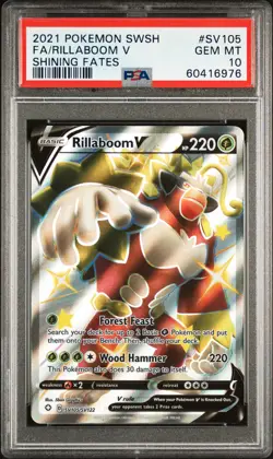 2021 POKEMON SWORD & SHIELD SHINING FATES #SV105 FULL ART/RILLABOOM V PSA 10 - Image 1