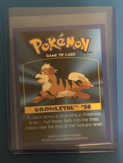 1999 Pokemon Kelloggs Cereal Game Tip Card Growlithe #58 - Image 1