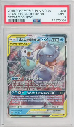 2019 Pokemon Cosmic Eclipse BLASTOISE & PIPLUP GX #38/236 💎 PSA 9 Mint - Image 1