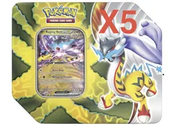 Pokemon Paradox Destinies Tins Raging Bolt Ex Ancient New/Sealed (5X TIN BUNDLE) - Image 1