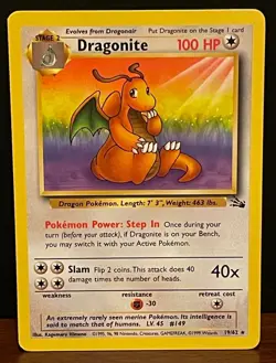 Pokemon 1999 Dragonite 19/62 Fossil Set Rare Vintage WOTC Lightly Played - Image 1