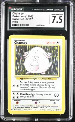 CGC 7.5 Chansey 1999 Base Set 3/102 Holo Pokemon Card - Image 1