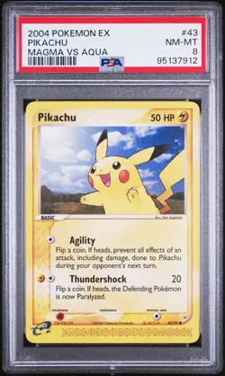 2004 POKEMON EX TEAM MAGMA VS TEAM AQUA #43 PIKACHU PSA 8 - Image 1