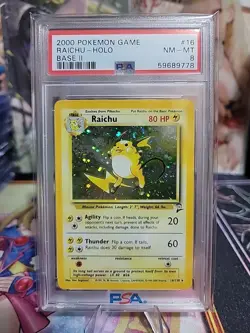 Pokemon Raichu Holo 16/130 Base Set 2 Graded PSA 8 NM-MT *swirl* - Image 1