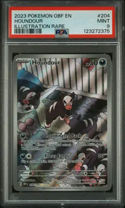 2023 POKEMON OBF EN-OBSIDIAN FLAMES ILLUSTRATION RARE #204 HOUNDOUR PSA 9 - Image 1