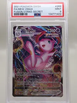 Mew VMAX Alternate Art Secret 269/264 Swsh08: Fusion Strike Holo Card Mint PSA 9 - Image 1