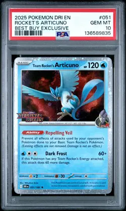 2025 POKEMON DESTINED RIVALS BEST BUY EXCLUSIVE TEAM ROCKET'S ARTICUNO PSA 10 - Image 1