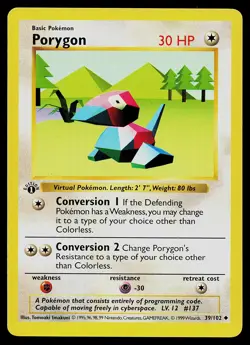 Pokemon Card - Porygon Base Set (Shadowless) 39/102 Uncommon 1st Edition - Image 1