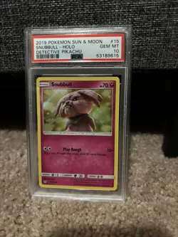 Snubull Holo 15/18 Detective Pikachu Pokemon TCG PSA 10 Gem Mint English 2019 - Image 1