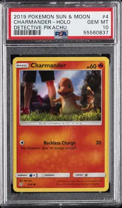 2019 POKEMON SUN & MOON DETECTIVE PIKACHU #4 CHARMANDER-HOLO PSA 10 - Image 1
