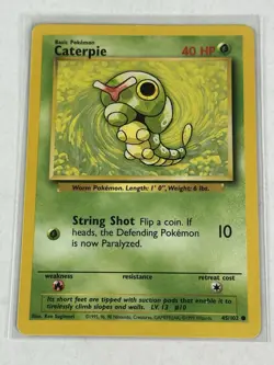 Caterpie 45/102 Base Set - Common Pokemon Card 1999 Vintage - Image 1