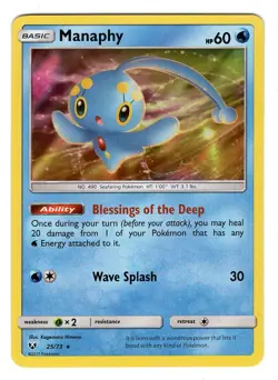 Pokemon TCG Manaphy Sun & Moon Shining Legends 25/73 Holo Rare Card NM - Image 1