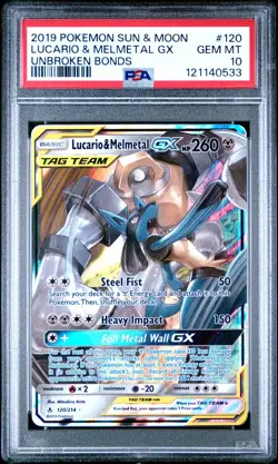 2019 Pokemon SM Unbroken Bonds Lucario & Melmetal GX PSA 10 #120 - Image 1