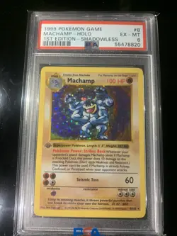 PSA 6 EX-MT Machamp Base Set 1st Edition Shadowless Holo Pokemon Card 8/102 HA - Image 1