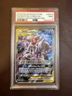 Pokemon TCG Mewtwo & Mew GX Tag Team Black Star Promo Card #SM191 PSA 9 - Image 1