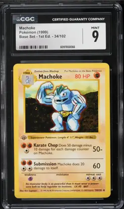 CGC 9 Machoke 1st Edition Shadowless Base Set 1999 Pokemon Card #34 - Image 1