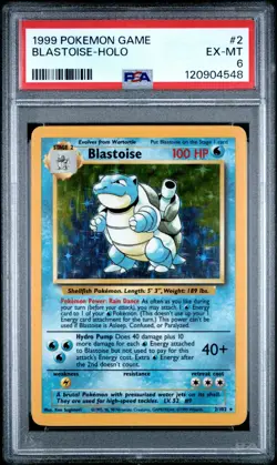 BLASTOISE 1999 Pokemon Base Unlimited Holo #2 - PSA 6 - Image 1