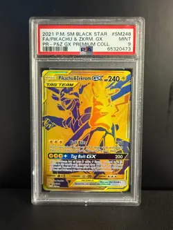 2021 Pokemon Pikachu & Zekrom GX Tag Team Promo SM248 English PSA 9 - Image 1