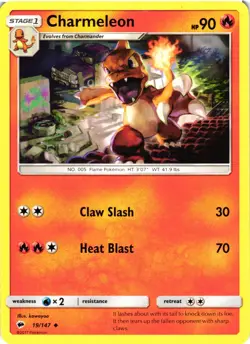 Pokemon TCG Charmeleon 19/147 Uncommon Sun & Moon Burning Shadows MP - Image 1