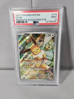 Pokemon Eevee 2025 Prismatic Evolutions ETB Promo #173 PSA 9 - Image 1