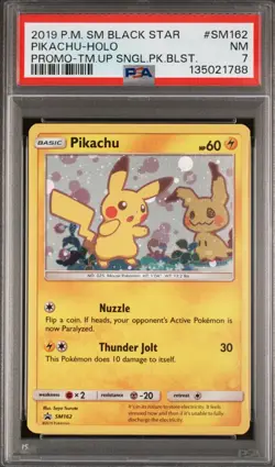 PIKACHU #SM162 HOLO PSA 7 BLACK STAR PROMO TEAM UP BLISTER POKEMON CARD - Image 1