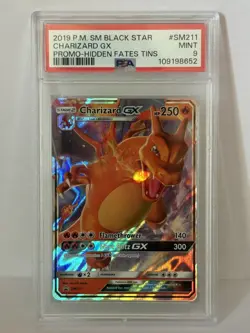 2019 POKEMON SM BLACK STAR PROMO HIDDEN FATES TINS #SM211 CHARIZARD GX PSA 9 - Image 1