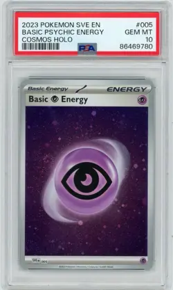 2023 POKEMON 005 BASIC PSYCHIC ENERGY COSMOS HOLO PSA 10 GEM MINT - Image 1