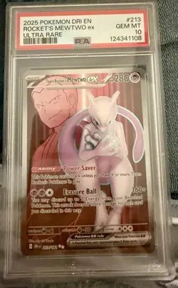 POKEMON 2025 Destined Rivals Ultra Rare ROCKET'S MEWTWO Ex #213 PSA 10 Gem Mint - Image 1