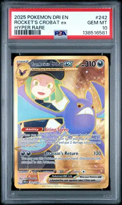 2025 POKEMON DRI EN-DESTINED RIVALS HYPER RARE TEAM ROCKET'S CROBAT EX PSA 10 - Image 1