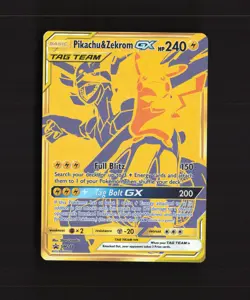 Pikachu & Zekrom GX SM248 Gold Full Art Black Star Promo Holo Pokemon Card NM - Image 1