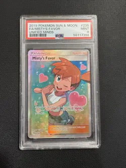 Misty's Favor 235/236 Pokemon TCG PSA 9 Gem Mint, Unified Minds Sun & Moon - Image 1