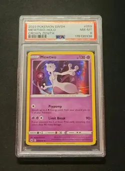Pokemon TCG Mewtwo Crown Zenith 059/159 Holo Rare PSA 8 sword and shield #059 - Image 1