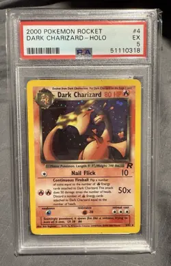 2000 Pokemon Team Rocket Dark Charizard Holo #4 PSA 5 EX - Holo Swirl by Tail - Image 1