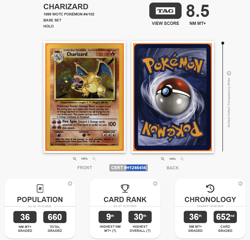 1999 Pokemon Base Set 4/102 Charizard Holo TAG 8.5 **Very Well Centered** - Image 4