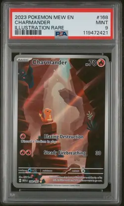 2023 POKEMON MEW EN-151 ILLUSTRATION RARE #168 CHARMANDER PSA 9 - Image 1