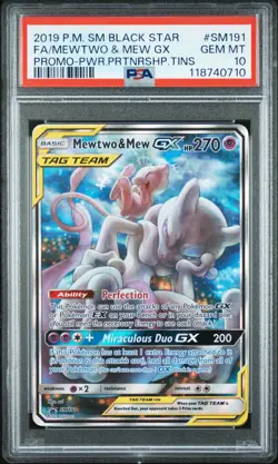 2019 POKEMON SM BLACK STAR PROMO #SM191 FULL ART/MEWTWO & MEW GX PSA 10 - Image 1