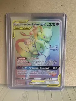 Pokemon Unified Minds Mewtwo & Mew GX Tag Team 242/236 Rainbow Secret Rare NM/M - Image 1