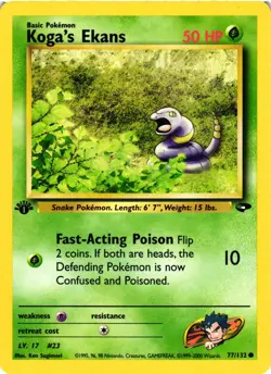 Pokemon TCG Gym Challenge Koga's Ekans Common 1st Edition 77/132 LP - Image 1