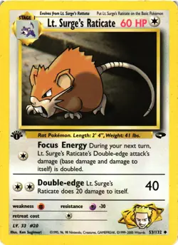 Pokemon TCG Lt. Surge's Raticate 1st Edition Gym Challenge 53/132 LP - Image 1