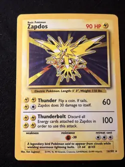 Pokemon TCG Zapdos Holo Rare Base Set 16/102 WOTC Vintage 1999 MP - Image 1