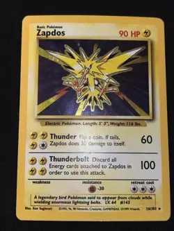 Pokemon TCG Zapdos Holo Rare Base Set 16/102 WOTC Vintage 1999 MP - Image 2