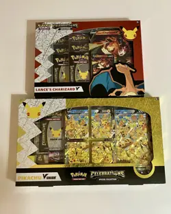 Lot (2) Pokemon TCG Celebrations Pikachu V union Lance's Charizard V Box Sealed - Image 1