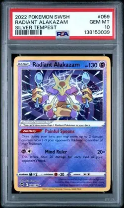 Alakazam Radiant PSA 10 Silver Tempest Pokemon TCG Card GEM MT - Image 1